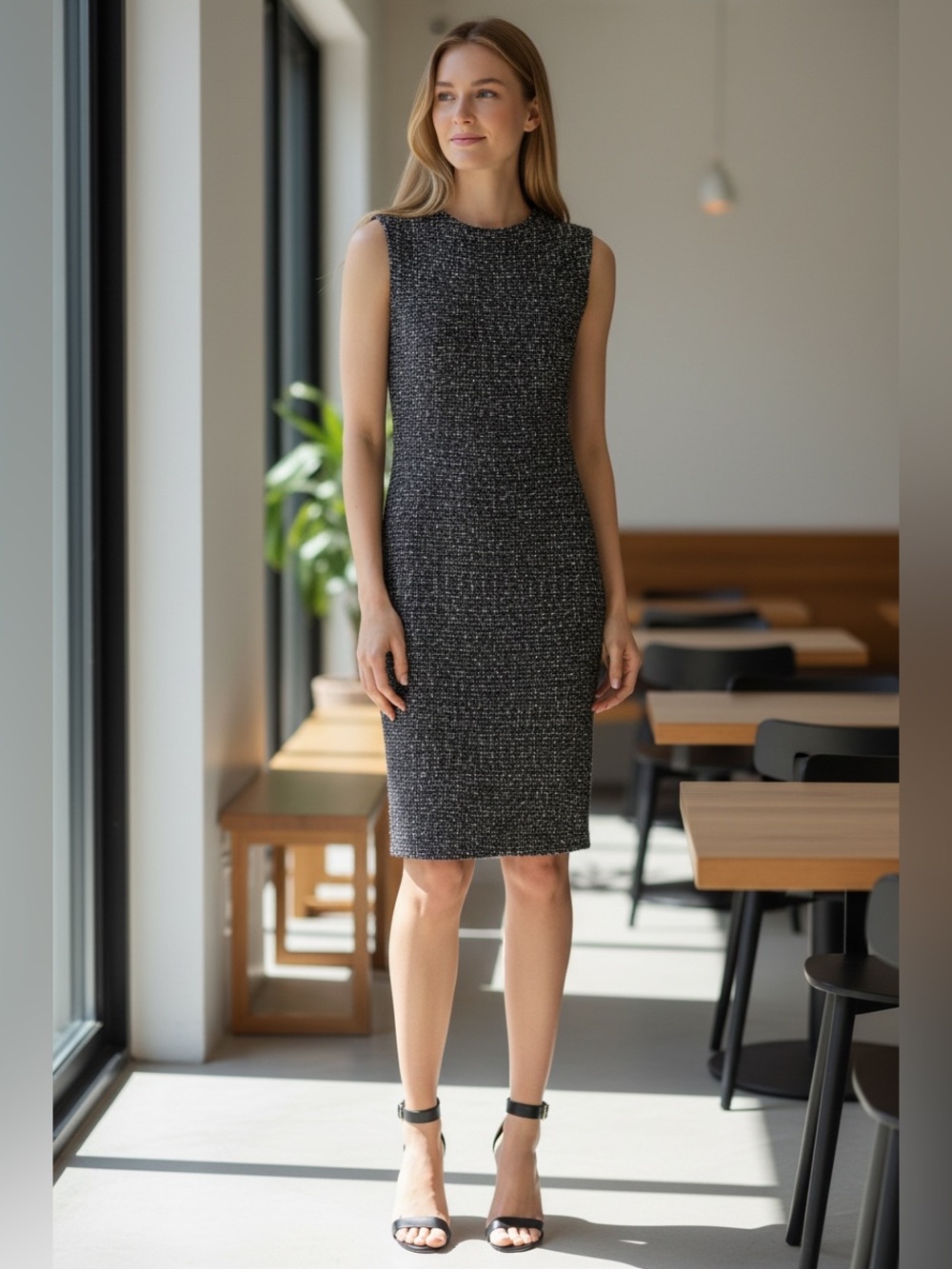 St. John Collection New Marled Ribbon Tweed Knit Sheath Dress Size 8